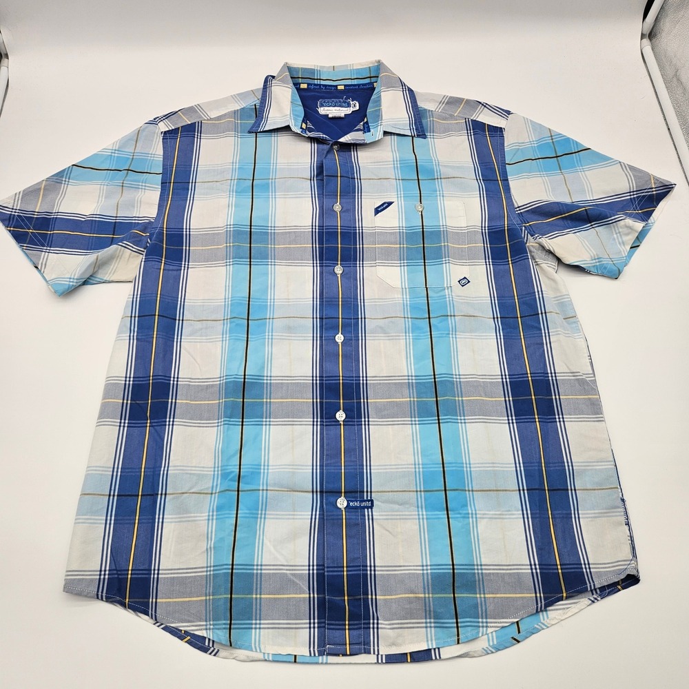 Ecko Unltd Mens Plaid Short Sleeve Button Up Shirt Classic Material Size L‎